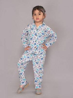 Blocks Of India Kids Nightwear Baby Boys & Baby Girls Animal Print Cotton(Blue Pack of 1)