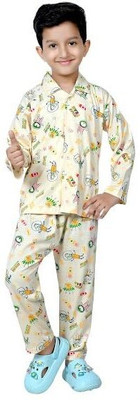 Chiclift Kids Nightwear Boys & Girls Printed Cotton(Yellow Pack of 1)