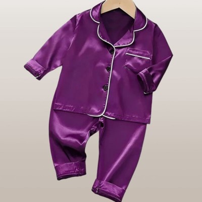 dhairyatraders Kids Nightwear Baby Boys & Baby Girls Solid Pure Satin(Purple Pack of 1)