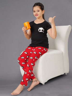 Bloem Kids Nightwear Girls Printed Cotton(Red Pack of 1)