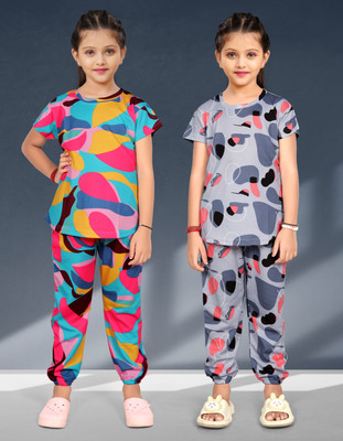 anikaenterprise Kids Nightwear Baby Girls Printed Cotton Blend(Multicolor Pack of 2)