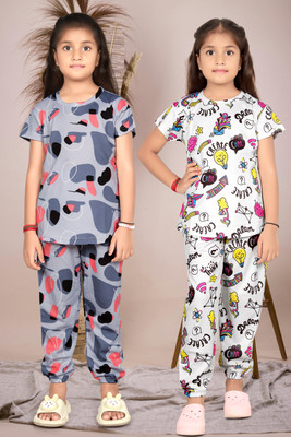 Amreliya Style Girls Printed Multicolor Night Suit Set