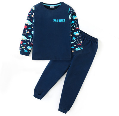 BLUSHES Kids Nightwear Boys & Girls Printed Cotton(Blue Pack of 1)