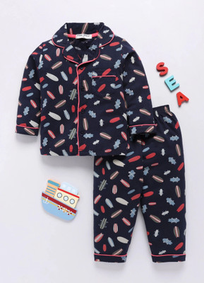 TINY BINY Kids Nightwear Boys & Girls Printed Cotton(Dark Blue Pack of 1)