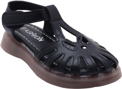 Hopscotch Girls Velcro Strappy Sandals(Black , 8 - 9 Years)