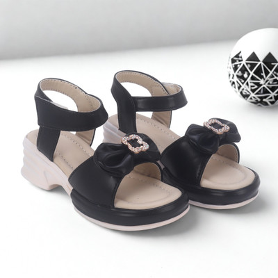 Saraanzar Barbie Girls Strap Wedges(Black , 7.5-8 Year)