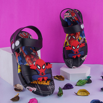 KILLER Spiderman Girls Velcro Strappy Sandals(Black , 7 - 7.5 Years)