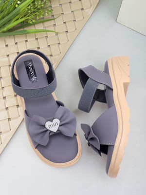 meevok Girls Sling Back Wedges(Grey , 7-7.5 YEARS)
