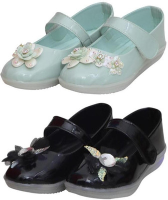 New Collection Girls Velcro Flats(Green , 6-6.5years)