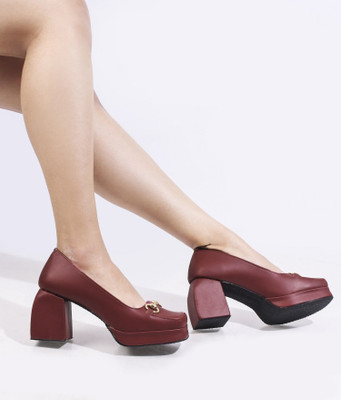 TRYME Girls Slip-on Heels(Maroon , 20yr And Above)