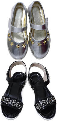 New Collection Girls Velcro Flats(Silver , 3.5-4Years)