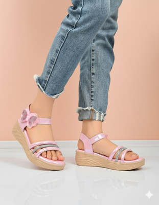 Dutta Lifestyle Girls Velcro Wedges(Pink , 7 to 7.5 Years)