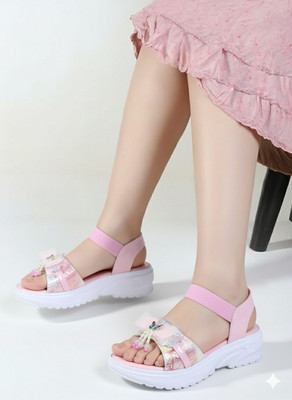 Dutta Lifestyle Girls Sling Back Wedges(Pink , 6.5 to 7 Years)