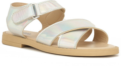 Bubblegummers Boys & Girls Velcro Flats(Silver , 15-16 Years)