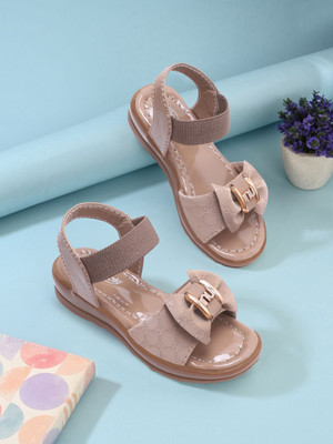 meevok Girls Sling Back Wedges(Beige , 4.5-5 YEARS)