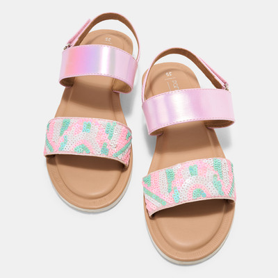 Pantaloons Junior Girls Velcro Strappy Sandals(Pink , 7-7.5 Year)