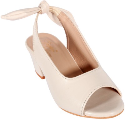 Stepee Girls Sling Back Heels(White ,)