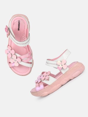 BRANDIFY Girls Velcro Flats(Pink , 6-6.5 years)