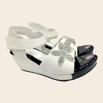 Greytoe Girls Velcro Wedges(White , 8.5-9 Year)