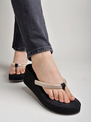 Stylestry Women Wedges(Gold, Black , 7)