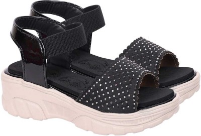 Mukunda Footwear Girls Sling Back Wedges(Black , 5-5.5 Years)