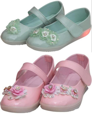 New Collection Girls Velcro Flats(Green , 6-6.5years)