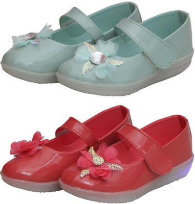 New Collection Girls Velcro Flats(Green , 6-6.5years)