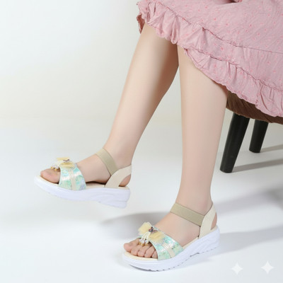 Dutta Lifestyle Girls Sling Back Wedges(Cream , 6.5 to 7 Years)