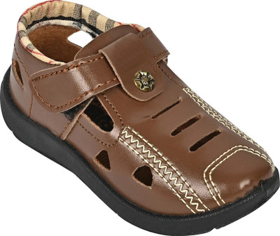 LEVOT Boys & Girls Velcro Strappy Sandals(Brown , 4-5 YEARS)