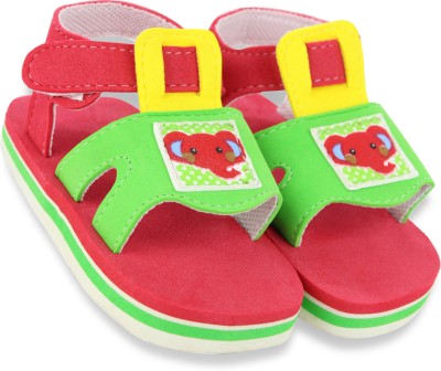Neska Moda Boys & Girls Velcro Strappy Sandals(Red)