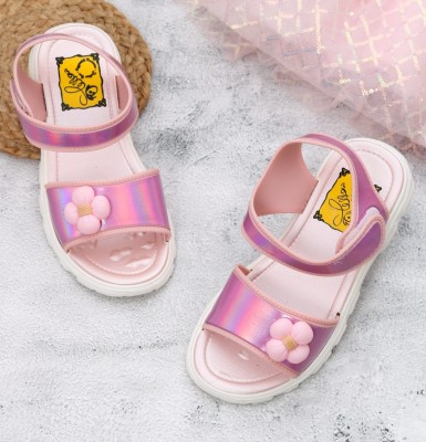 Yellow Bee Girls Velcro Flats(Pink , 3-4 Years)