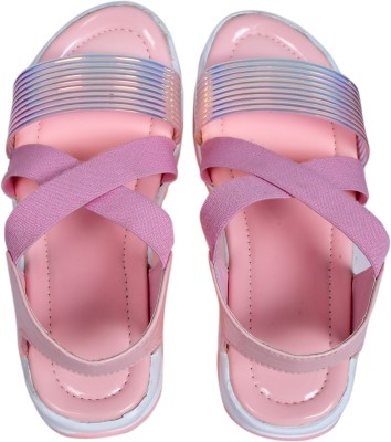 Aaprav Girls Velcro Strappy Sandals(Pink , 10 - 11 Years)