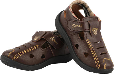 LEVOT Boys & Girls Velcro Strappy Sandals(Brown , 3-3.5 YEARS)