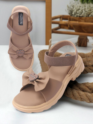 meevok Girls Sling Back Wedges(Beige , 7.5-8 YEARS)