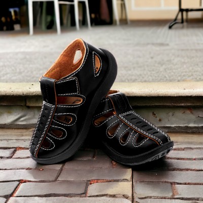 LEVOT Boys & Girls Velcro Strappy Sandals(Black)
