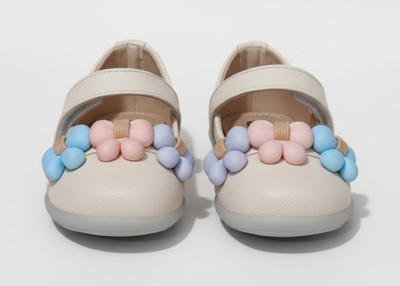 footpedia Girls Velcro Flats(Cream , 6.5-7 years)