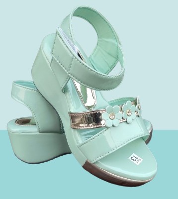 New latest Girls Velcro Wedges(Green , 8-8.5 year)