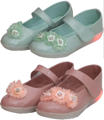 New Collection Girls Velcro Flats(Green , 7-7.5Years)