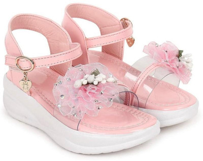 HAROON Frozen Girls Strap T-bar Sandals(Pink , 8-9 Year)