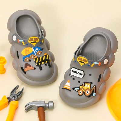 Yellow Bee Boys Sling Back Clogs(Grey , 6 - 7 Years)