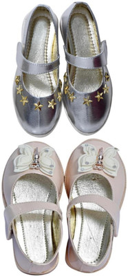 New Collection Girls Velcro Flats(Silver , 3.5-4Years)