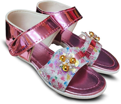TrendStation Girls Velcro Strappy Sandals(Beige , 6-6.5 Years)
