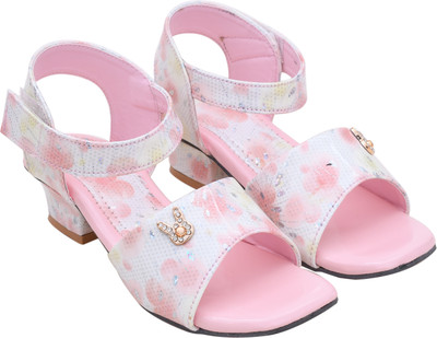 Edee Girls Velcro Heels(Pink , 7-7.5 Year)