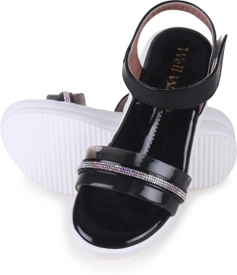 Well Wear Girls Velcro Heels(Black , 6 - 6.5 Year)