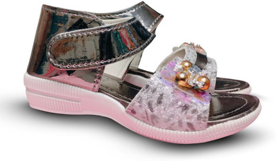 TrendStation Girls Velcro Strappy Sandals(Grey , 6-6.5 Years)