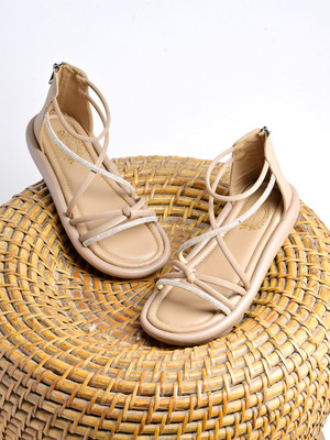 SHOETOPIA Girls Zipper Flats(Beige , 12-13Y)