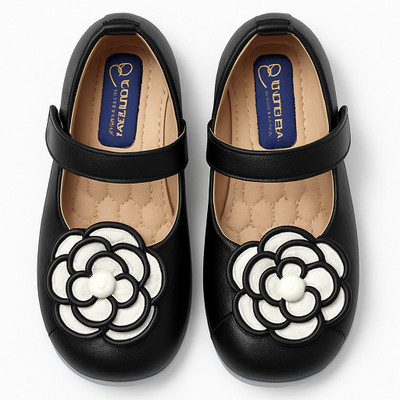 footpedia Girls Velcro Flats(Black , 6-6.5 YEARS)