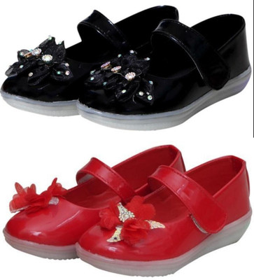 New Collection Girls Velcro Flats(Black , 6-6.5years)