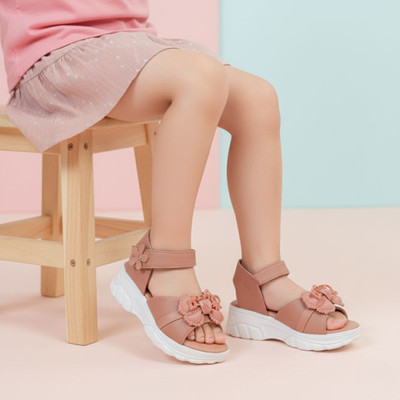 RIM FOOTWEAR Barbie Girls Strap Wedges(Brown , 9-10 Year)