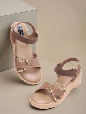 meevok Girls Strap Wedges(Beige , 6-6.5 Year)
